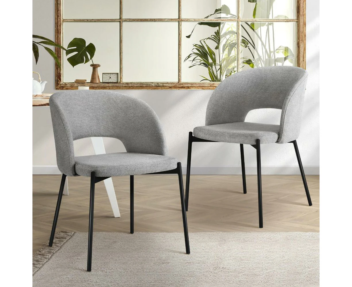 Set of Two Teddy Millie Boucle Fabric Dining Chairs | Premium Boucle or Fabric Dining Chair Set | Modern Kitchen Chairs - Grey Fabric with Black Legs