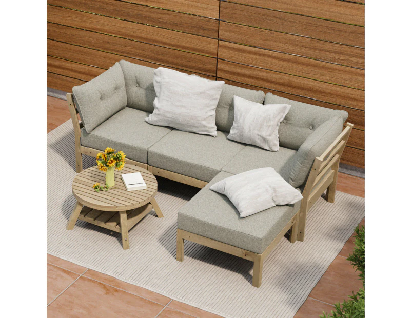 Playa Orsini Wooden Outdoor Lounge Set with Table | Modern Beige Cushion Outdoor Lounge Set | 4-6 Seater - 4 Seater Lounge