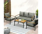 Peruzzi Deluxe Outdoor Furniture Set | Cushioned Metal Wood Patio Setting in 4 Combinations - 4pc Extra Seating Chairs Sofa and Table Set