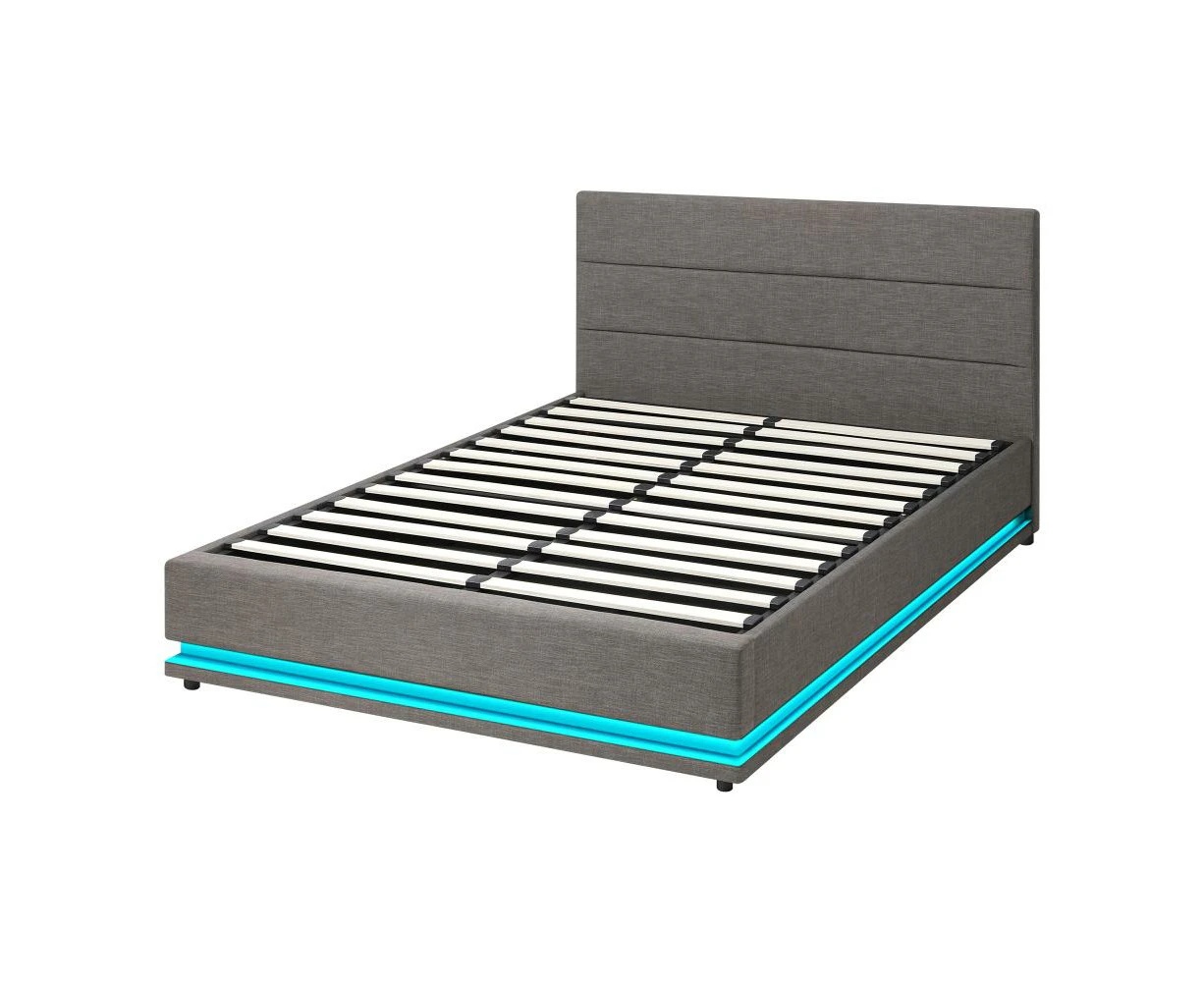 Aria Supreme Grey Fabric LED Bed Frame | Modern Durable Gas Lift Storage Bed | 3 Sizes