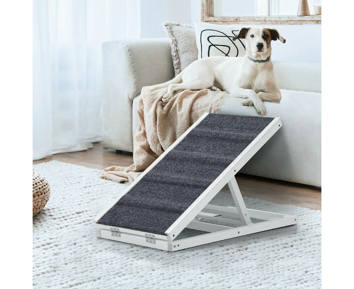 Adjustable Height Indoor Outdoor Foldable Pet Ramp | Dog Stairs Travel Ramp Extra Grip | 2 Sizes - 2 Colours - White