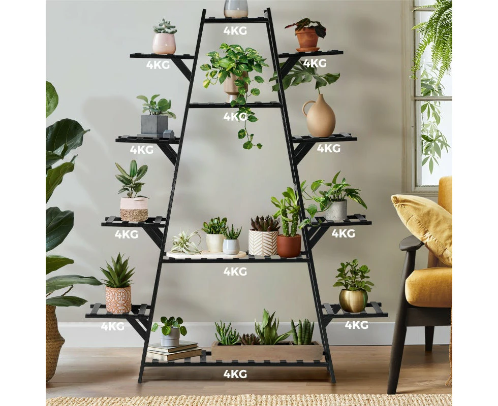 Natura 7 or 12 Tier Black Bamboo Plant Stand Tower | Multi Level Plant Flower Pot Shelf Rack Decor Stand Display Unit