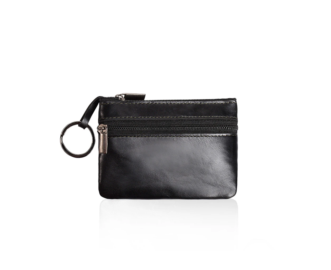 Genuine Leather Mini Multifunctional Coin Purse Small Card Holder - Black