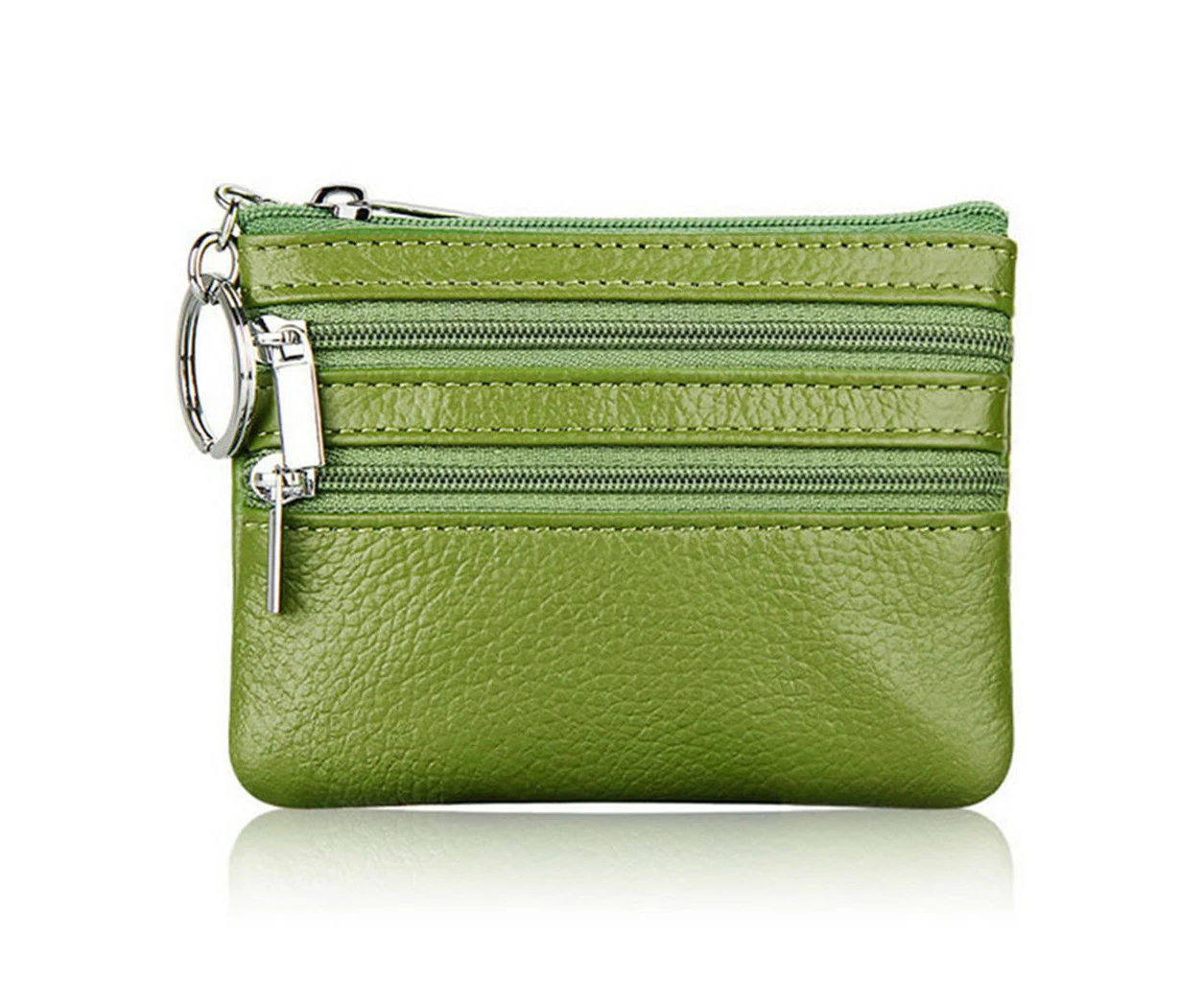 001#Double zipper cowhide coin purse--green