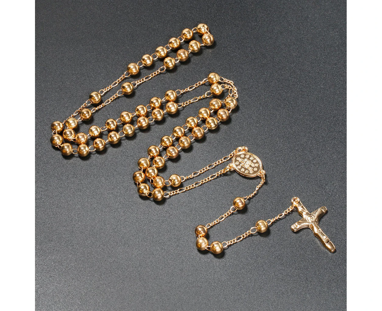 Catholic Christian Rosary Necklace - Gold