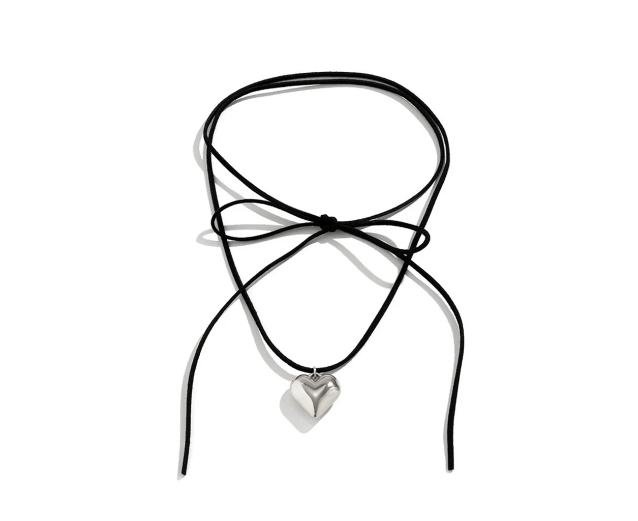 Adjustable Wool Heart Pendant Necklace - Silver Plated