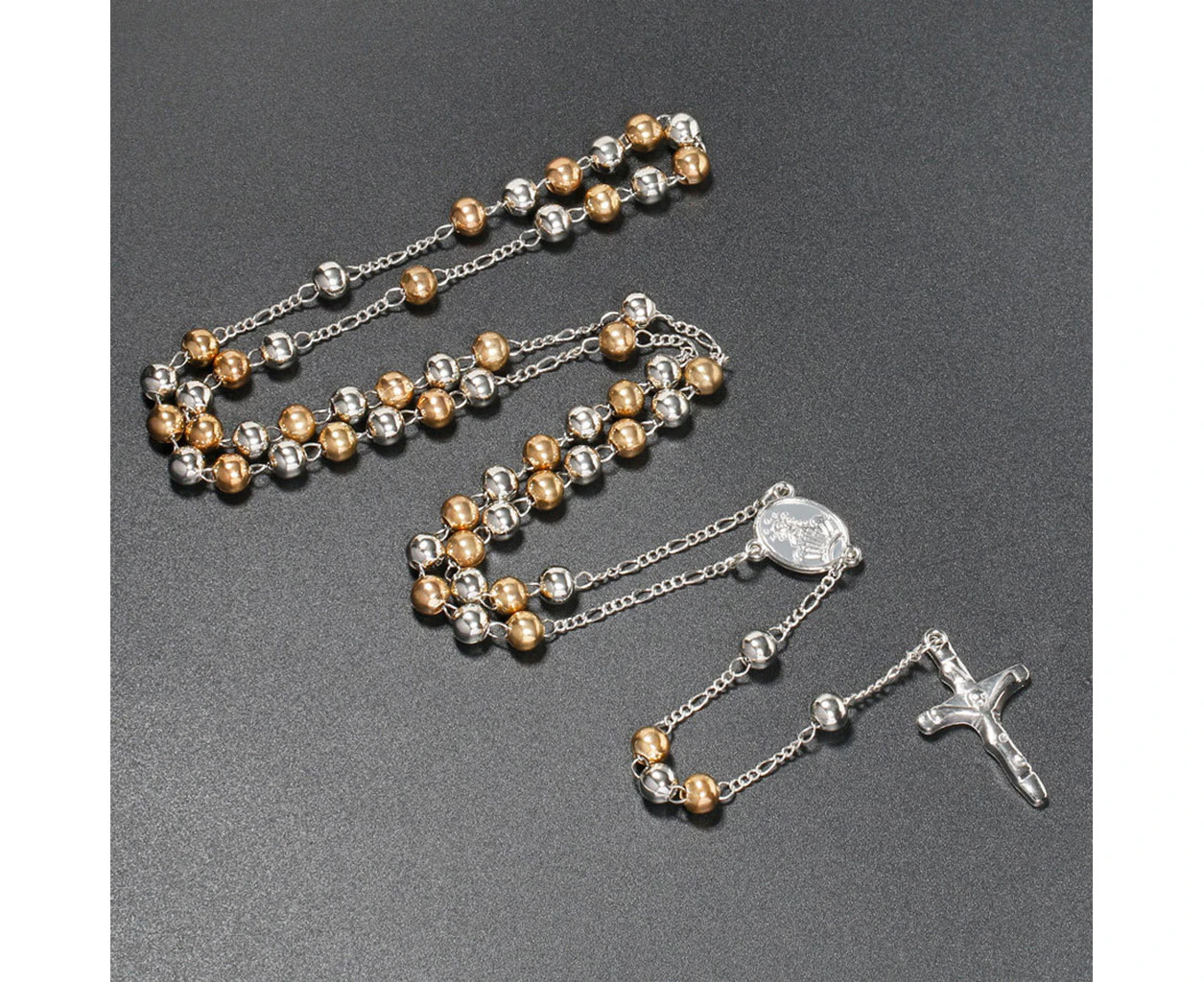 Catholic Christian Rosary Necklace-Gold + Silver