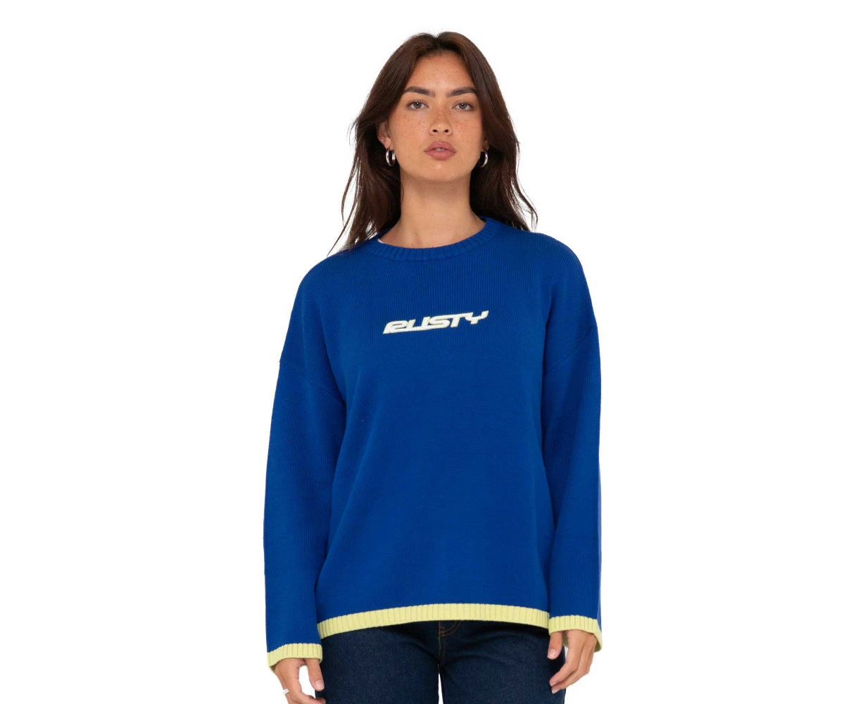 Rusty Rider Relaxed Crew Neck Knit Womens in Blue Sapphire