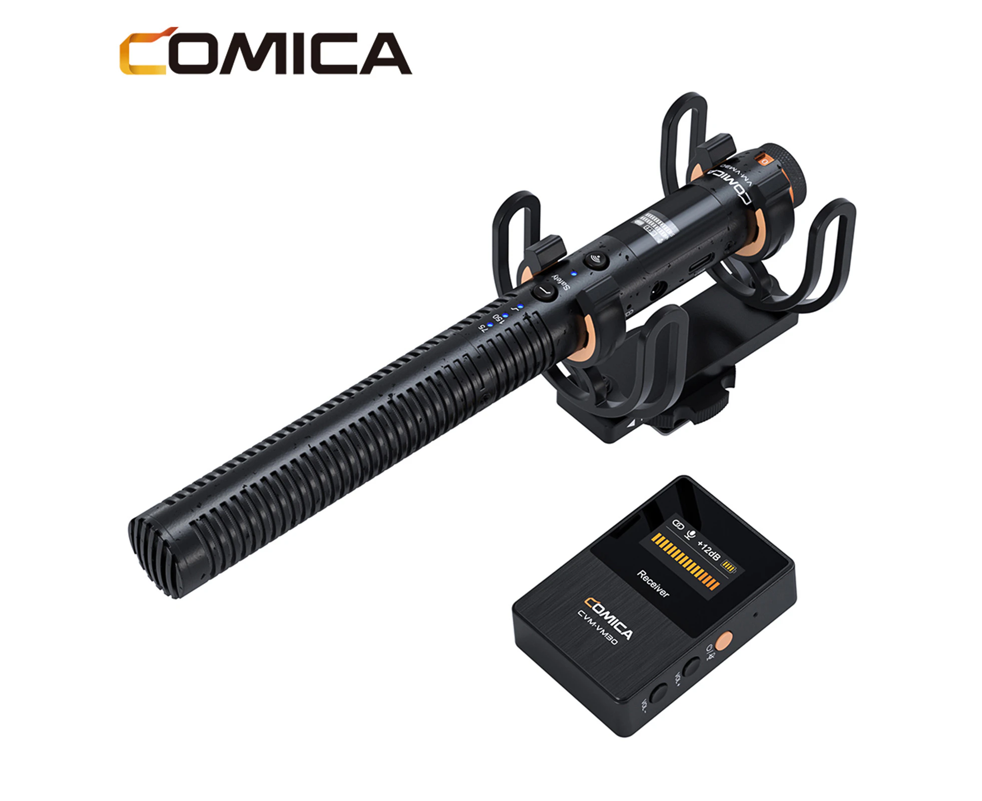 COMICA VM30 2.4G Camera Microphone Cardioid Condenser Mic System with 3.5mm Port OLED Screen Support Wired/Wireless Dual Modes Real-time Monitoring with Re