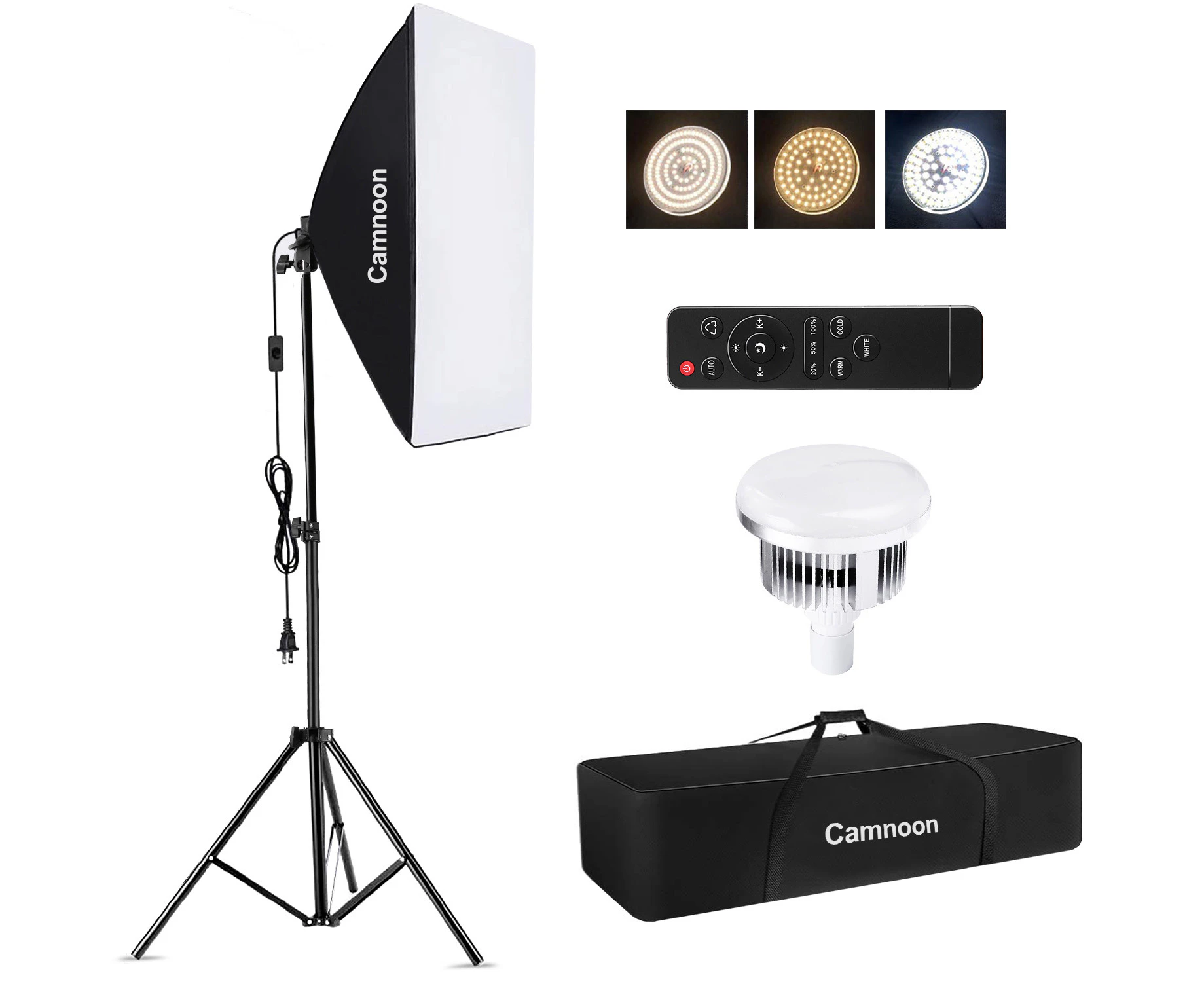 Camnoon Studio Photography Light kit Softbox Lighting Set with 85W 3000K-6000K Bi-color Temperature LED Light * 1 + 50x70cm Softbox * 1 + 2M Light Stand *