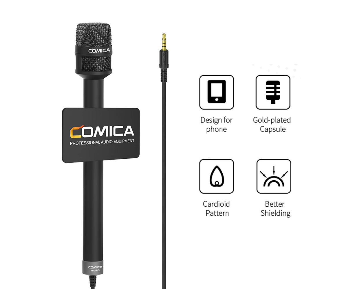 COMICA HRM-S Handheld Interview Microphone for Smartphone 3.5mm TRRS Plug Cardioid Condenser Mic