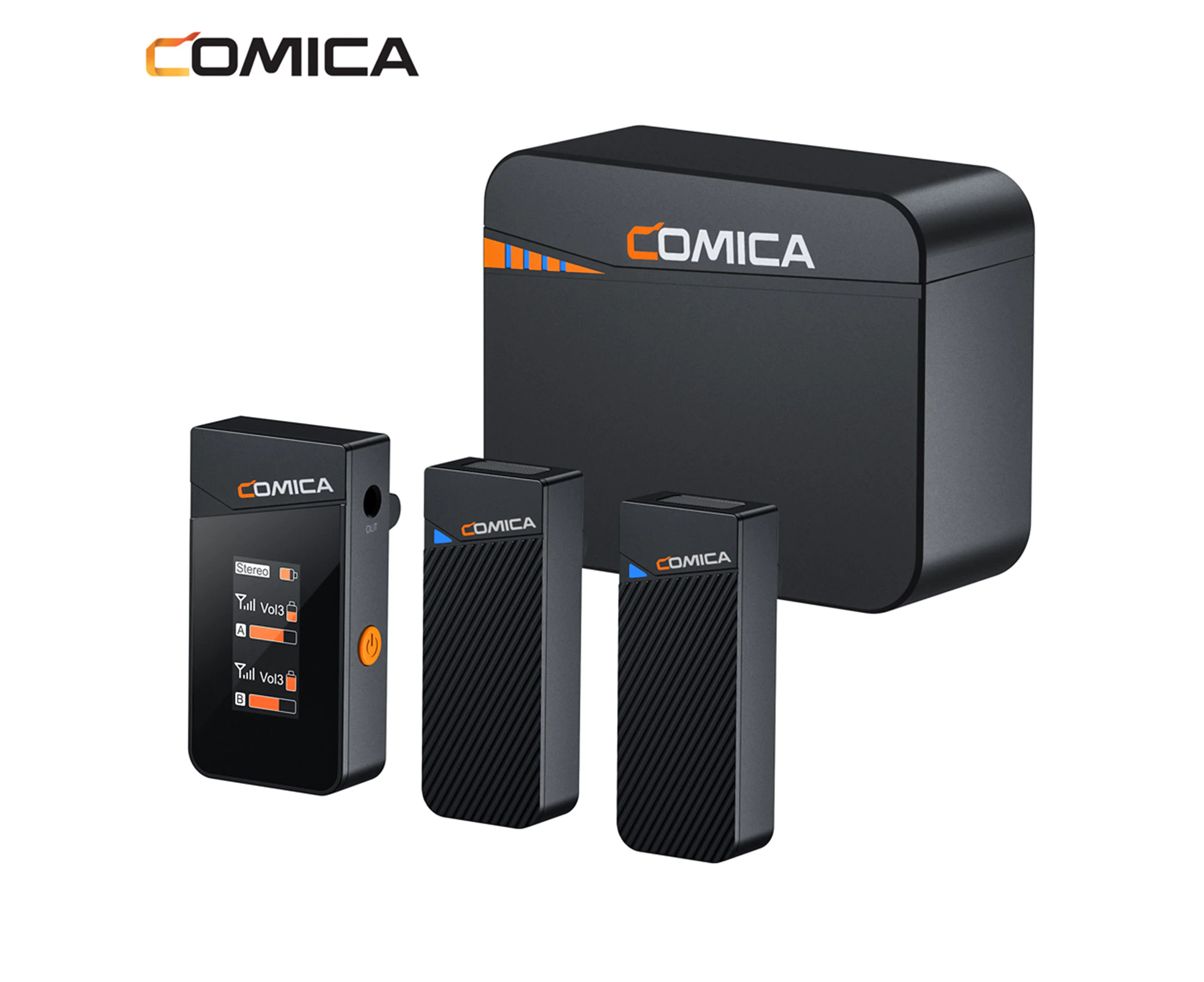 COMICA Vimo C3 Wireless Microphone System with 1 Receiver & 2 Microphones 200M Transmission Range 4 Level Adjustable Speed Built-in Battery with Charging C