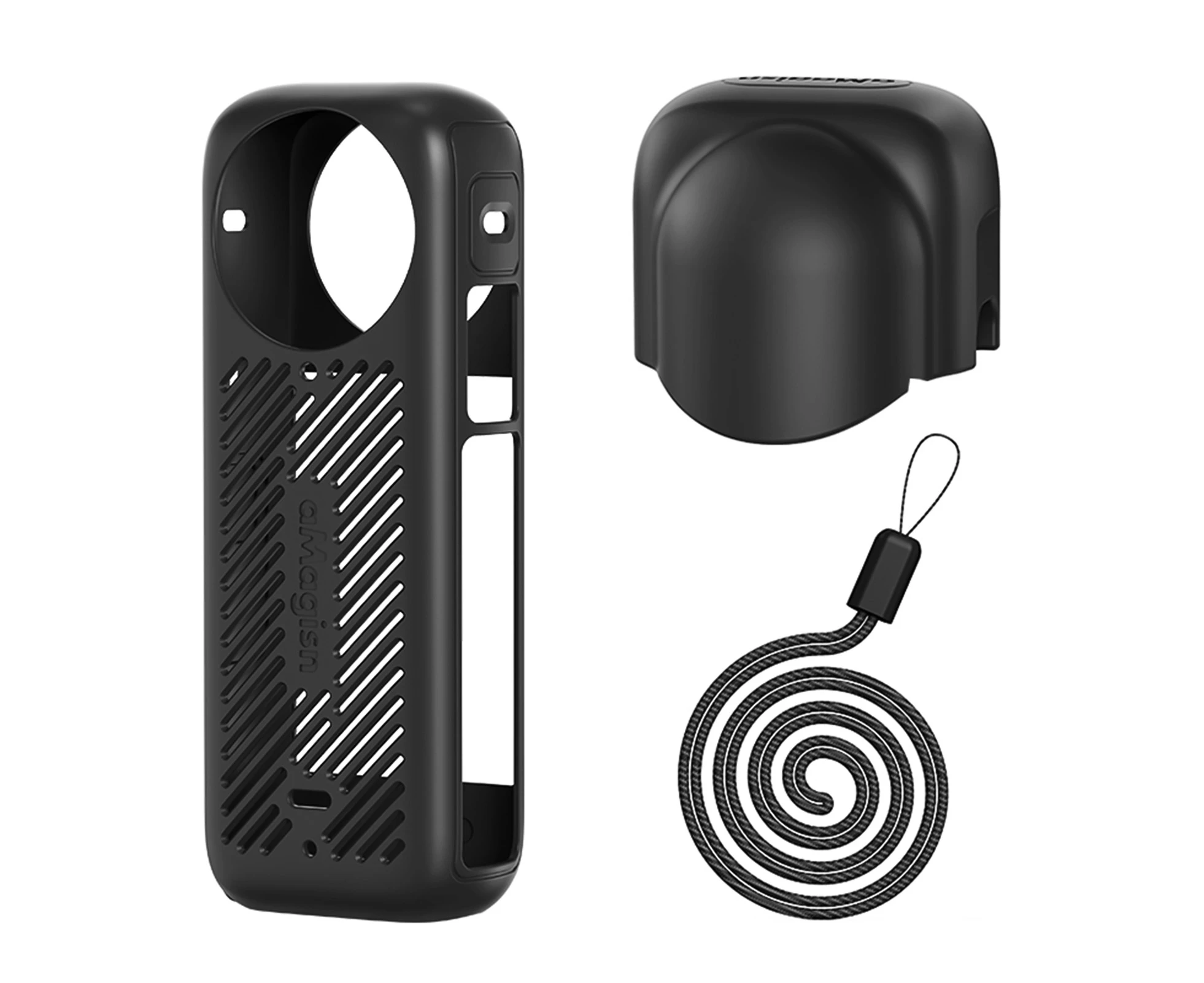 aMagisn Panorama Camera Silicone Protective Case Cover + Silicone Lens Cap with Wrist Strap Shock-Proof Compatible with Insta360 X4 Camera Accessories