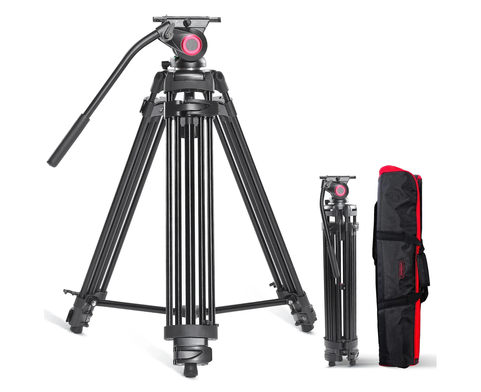 miliboo MTT605A 66.9-inch Foldable Tripod Camera Stand with Fluid Tripod Head Aluminum Alloy 10kg/22lbs Load Capacity 3 Sections Portable Tripod Stand with