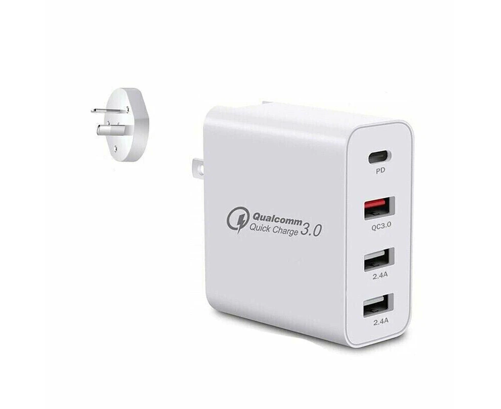 Fast Charging QC3.0 48W PD 3x USB + 1x Type C Wall Plug for iPhone Samsung Pixel iPad Laptop