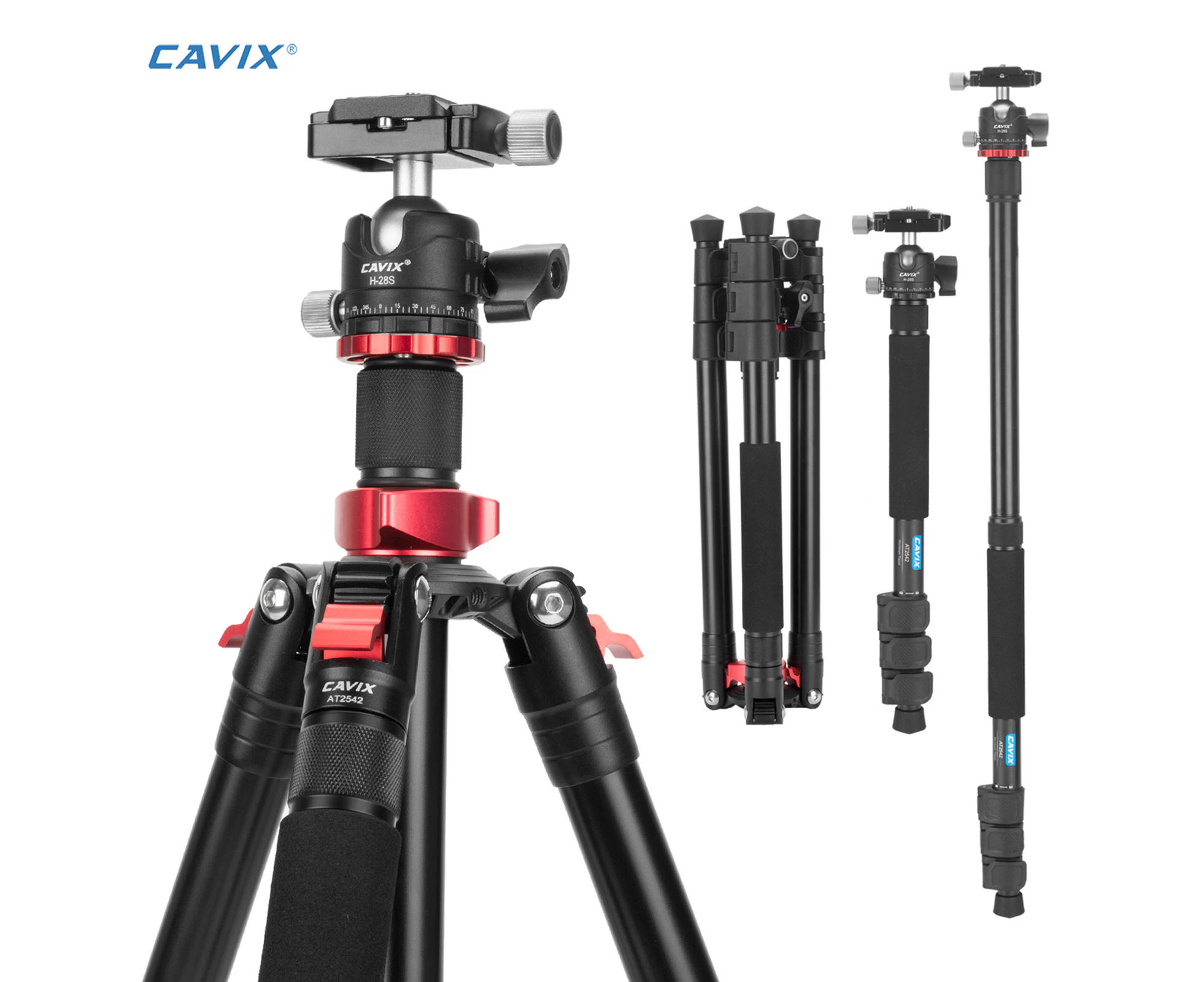 CAVIX AT2542 62.2-inch Foldable Tripod Camera Stand with Ball Head Aluminum Alloy 10kg/22lbs Load Capacity 3 Sections Portable Tripod Stand with 1/4in-3/8i