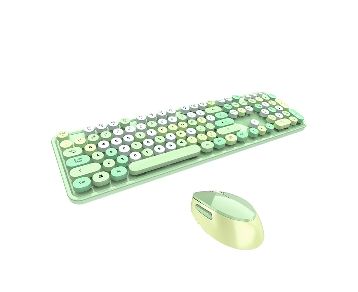 Mofii Sweet Keyboard Mouse Combo Mixed Color 2.4G Wireless Keyboard Mouse Set Circular Suspension Key Cap for PC Laptop Green