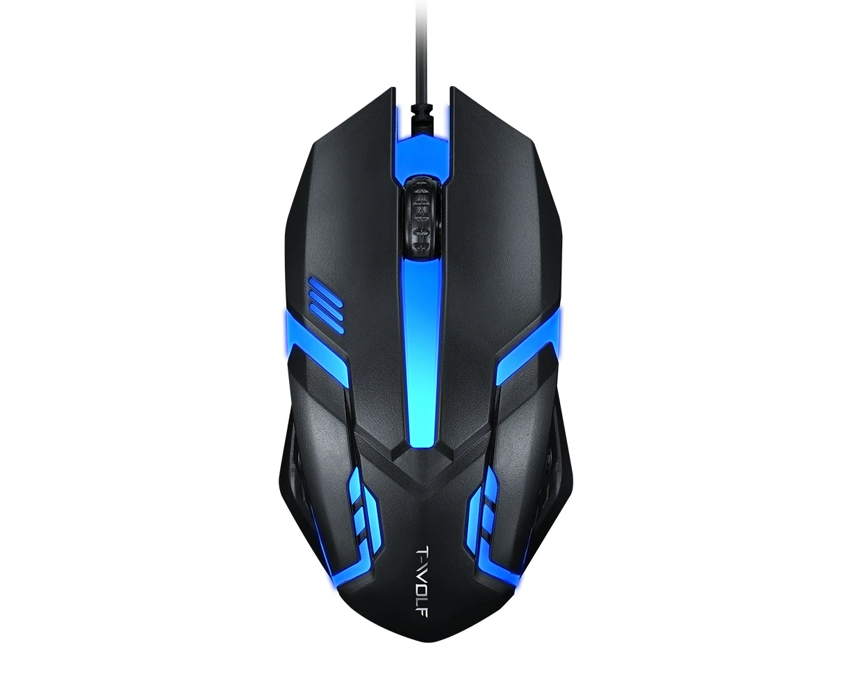 T-WOLF V1 Wired Gaming Mouse 3 Button 7 Colorful Backlight 1200 movement speed Office Mouse Built-in Weights for Laptop/PC