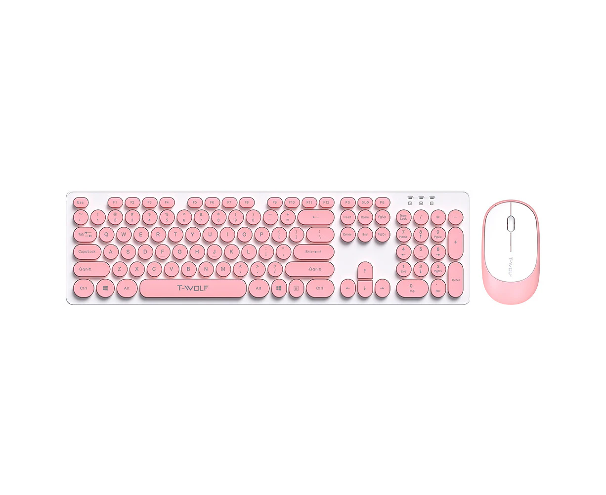 T-WOLF TF770 2.4G Wireless Keyboard Mouse Combo  Punk Round Keycap Comfortable Mute Typing Wide Compatibility Pink