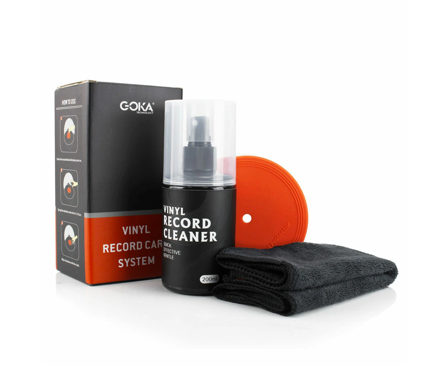 Vinyl Record Cleaning Kit 3 in 1 with Cloth, Spray & Label Protector GK-R10A