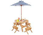 Giantex Kids Picnic Table & 4 Chairs Toddler Outdoor Wooden Table w/Foldable Umbrella Children Activity Play Center Natural