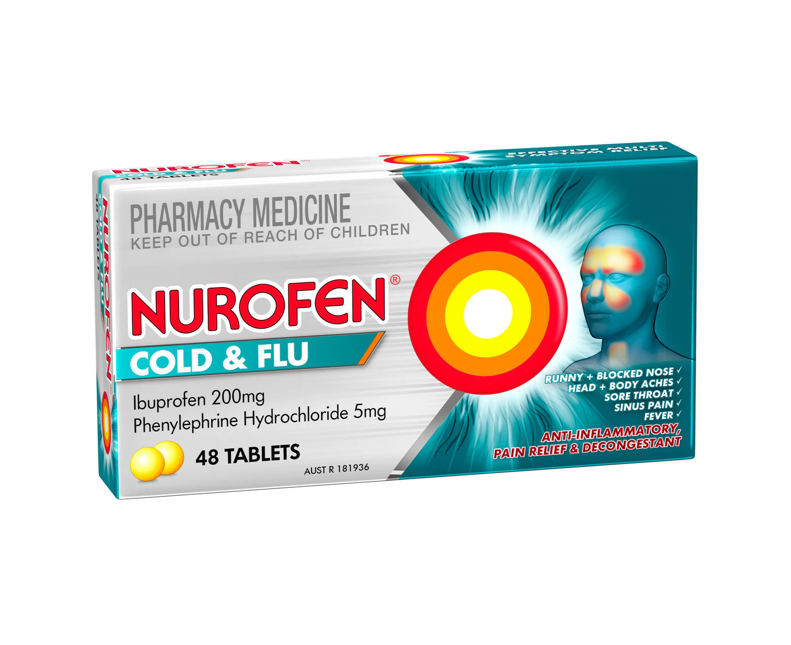 Nurofen Cold and Flu Multi-Symptom Relief Tablets 200mg Ibuprofen 48 Pack