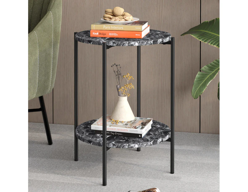 ALFORDSON Side Table Sofa End Bedside Nightstand Round Marble Shelf Grey