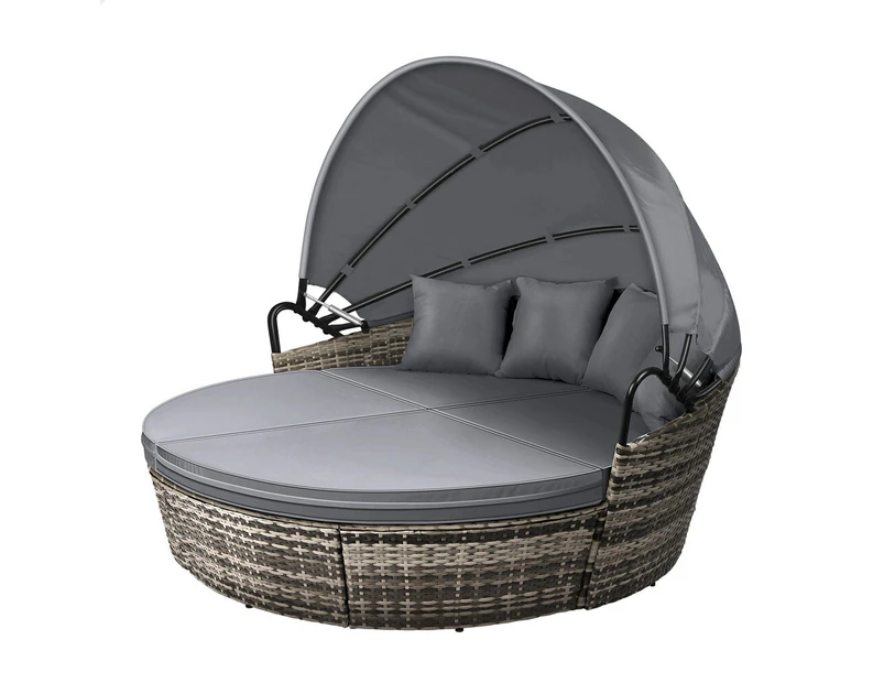 ALFORDSON Outdoor Sun Lounge Day Bed Wicker Sofa Bed Garden Furniture Grey