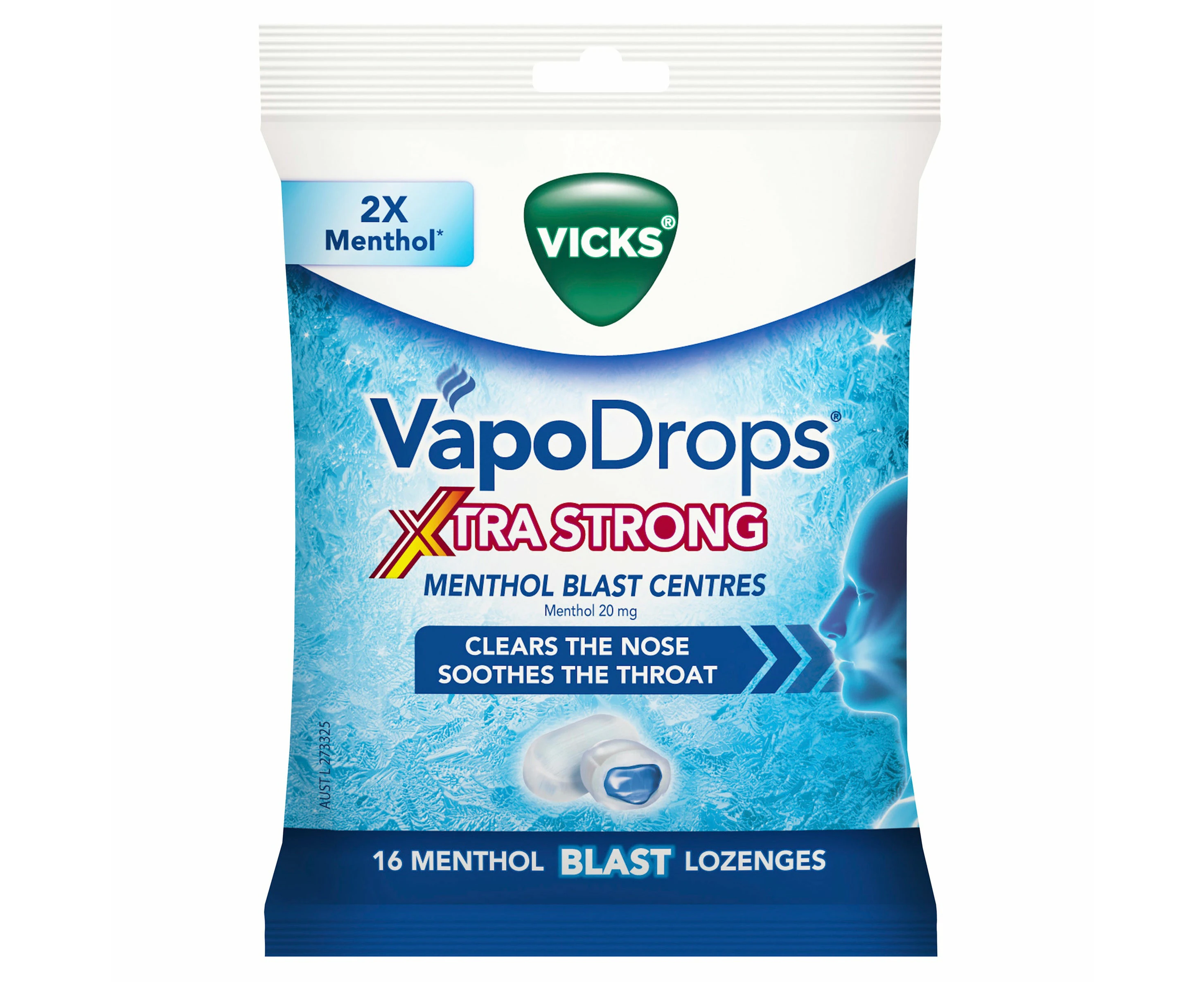 Vicks VapoDrops Xtra Strong Menthol Blast Centres 16 Lozenges