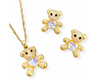 CKCO- PVD 18K Gold Plated Cuddly Bear Necklace and Earring Set- Golden