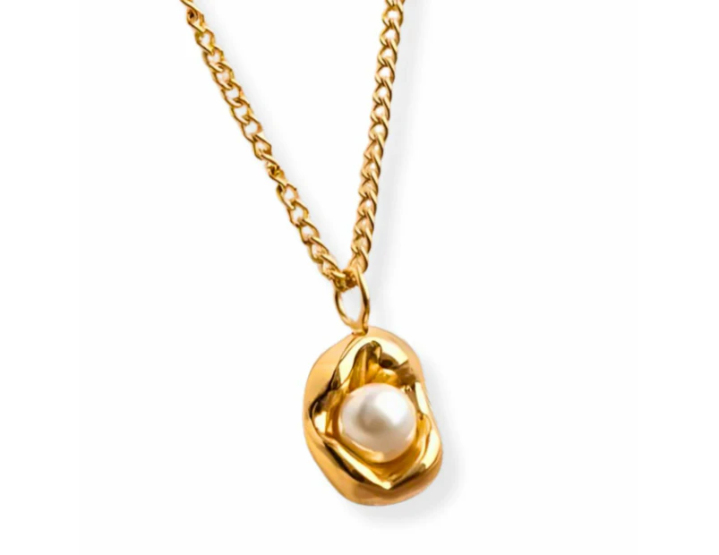 CKCO- PVD 18K Gold Plated Pearl Layered Charm Necklace - Golden