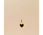 CKCO- PVD 18K Gold Plated Black Gem Heart Necklace - Golden