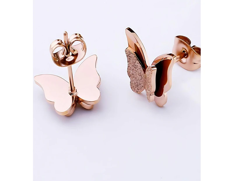 CKCO- PVD 18K Gold Plated Sparkling Butterfly Earrings - Rose Gold