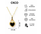 CKCO- PVD 18K Gold Plated Black Gem Heart Necklace - Golden