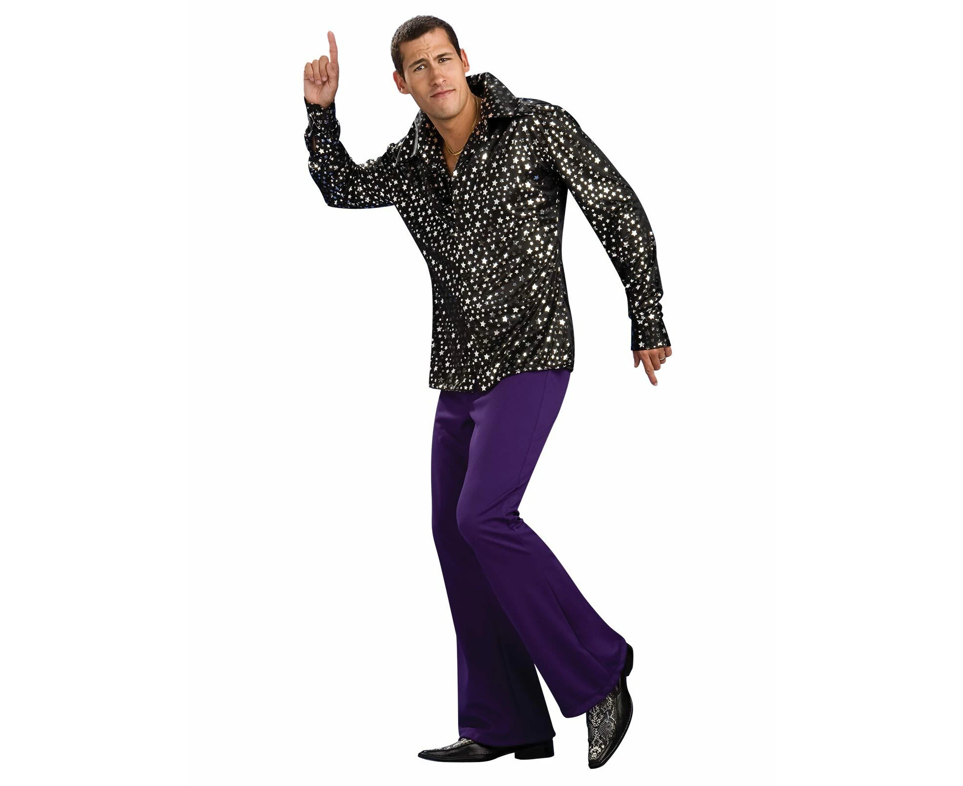 Rubies Disco Shirt Black With Silver Stars Adult Mens Dress Up Costume - Black