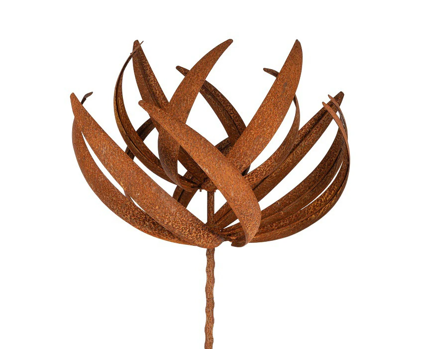 Garden Rust Metal 190cm Stake Lotus Windmill Outdoor Ornament Yard Patio Decor