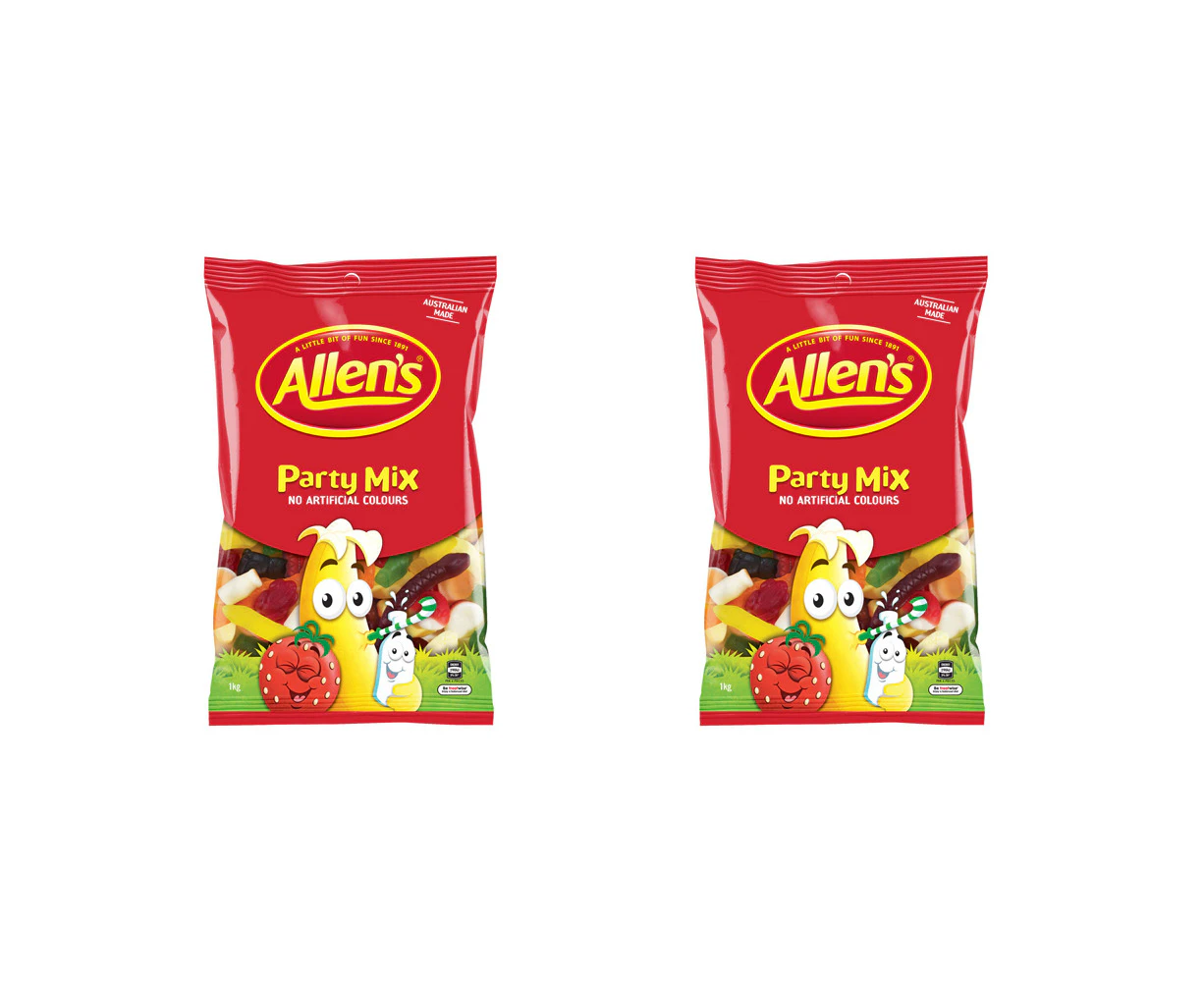 2x Allen's 1.3kg Party Mix Snakes/Furits/Fruit Jelly/Milk Bottle/Frogs Snack