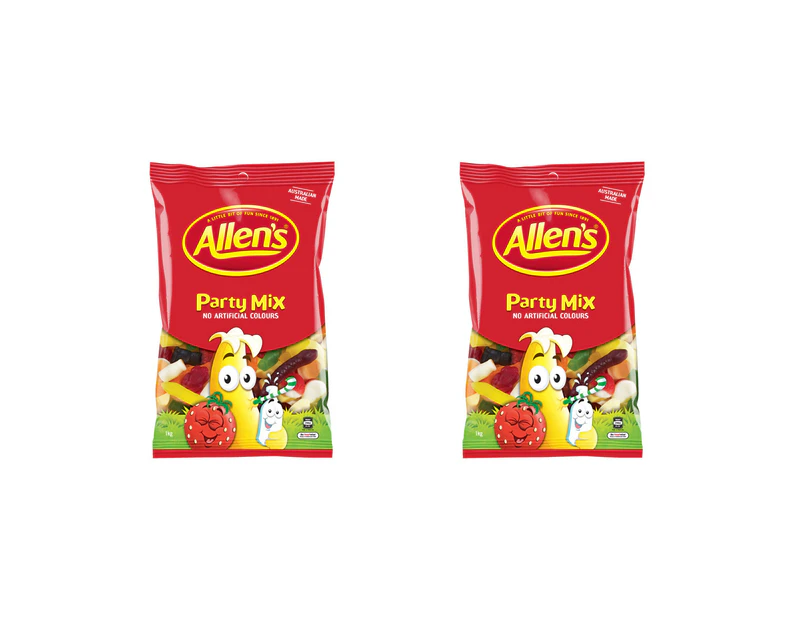 2x Allen's 1.3kg Party Mix Snakes/Furits/Fruit Jelly/Milk Bottle/Frogs Snack