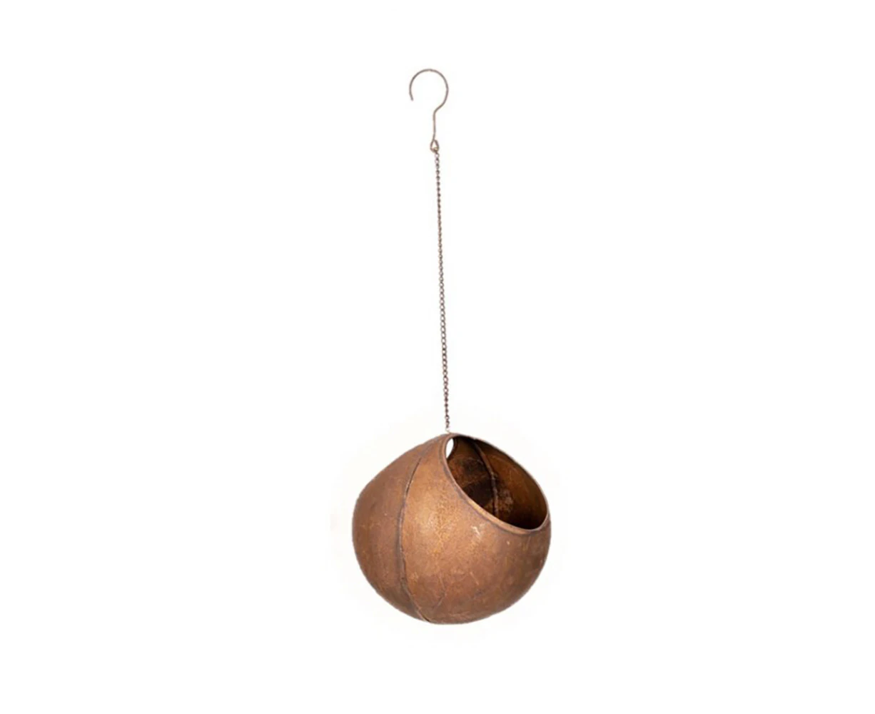 Hanging 21cm Ball w/ Hook Metal Rust Garden Ornament Planter Home Decor Large