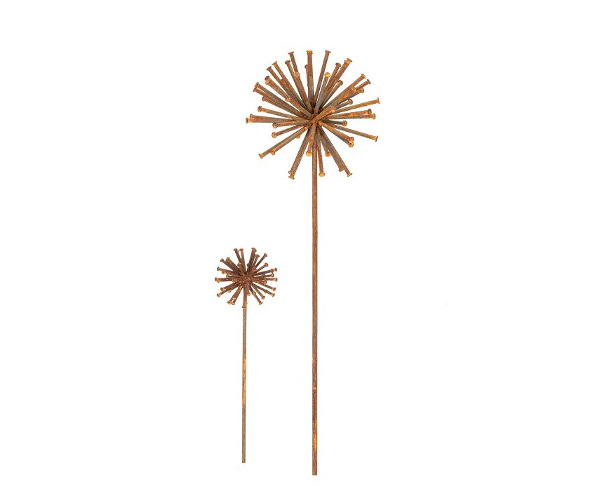 2pc Garden Rust Metal 50/90cm Stake Dandelion Set Outdoor Ornament Patio Decor