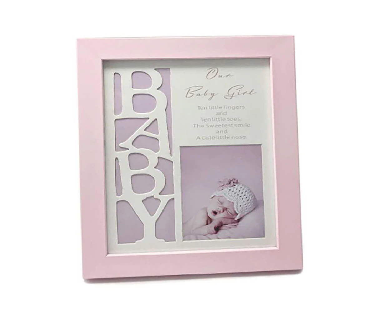 Our Baby Girl Free-Standing Glass Photo Frame Picture Display 21x24cm Square PNK