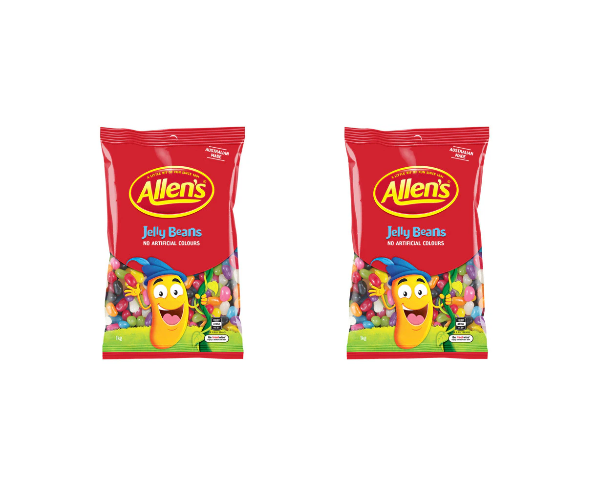 2x Allen's 1kg Assorted Fruit Stawberry/Orange/Apple Chewy Jelly Beans Bag