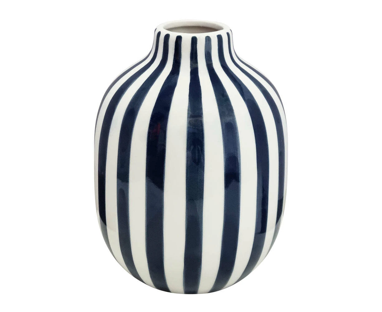 J.Elliot Home Kellin Stripe Vase 16x16x20.5cm Navy Modern Home/House Decor