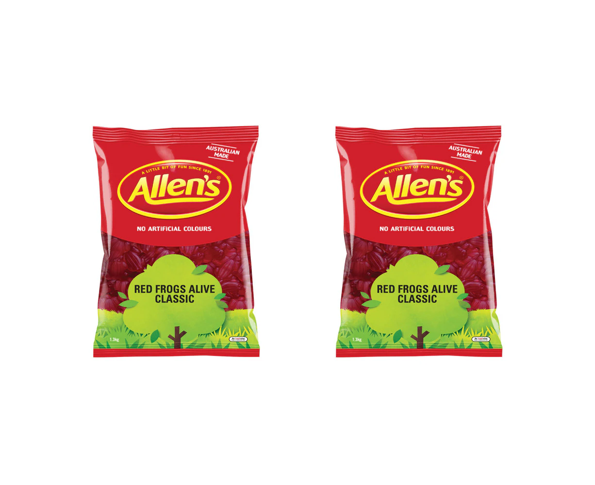 2x Allen's 1.3kg Red Frogs Raspberry Flavoued Chewy Candy/Lollies/Sweets Bag