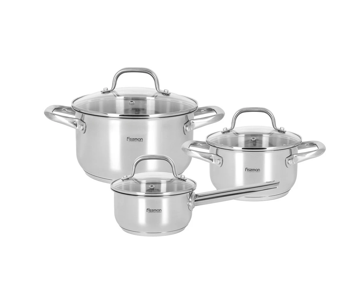 6pc Fissman Stainless Steel Flory Cookware Set Cooking/Frying w/Glass Lids SLVR