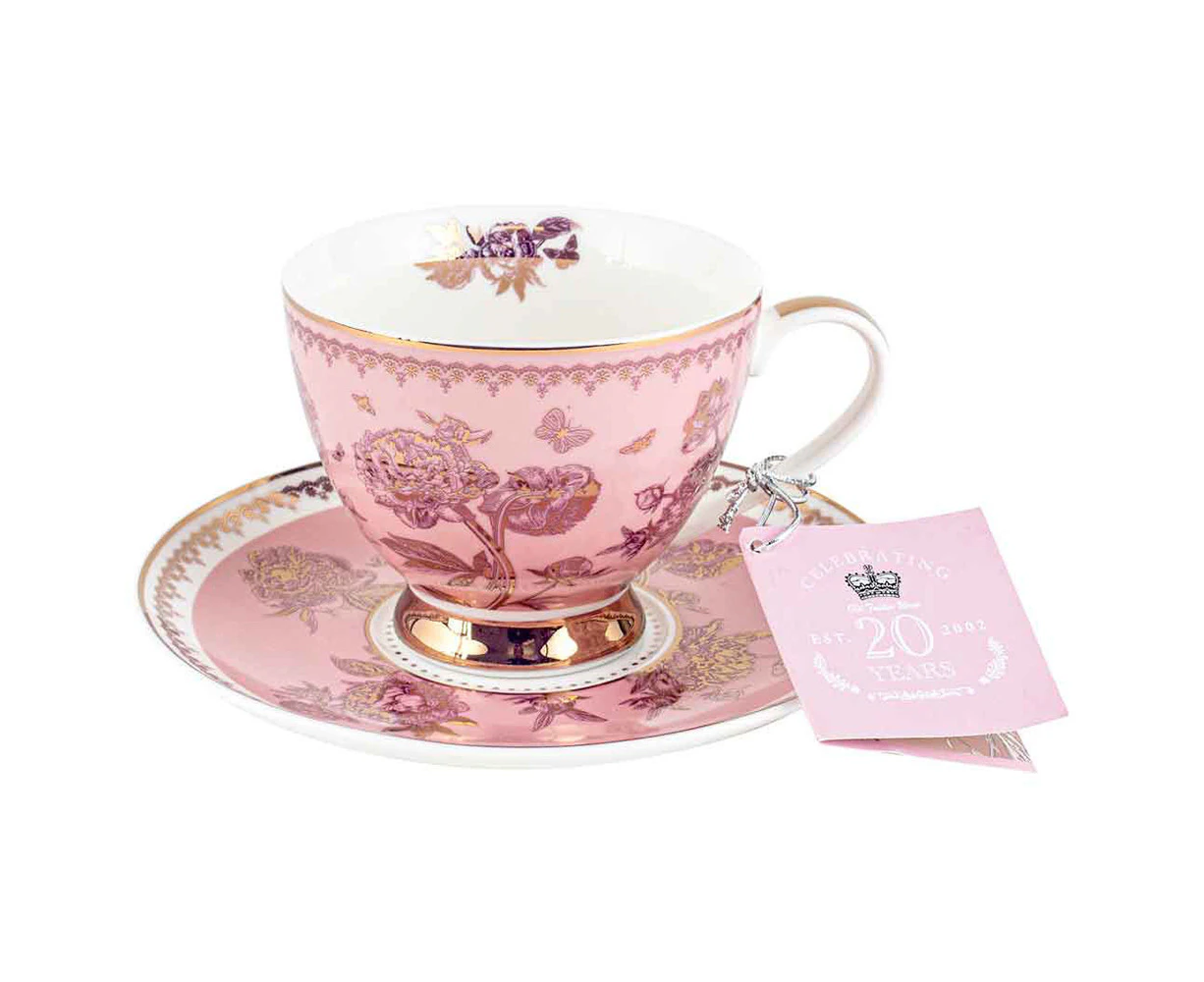 20 Year Roses Tea Cup And Saucer Pair Set Pink 200ml Drinking Cup Serveware