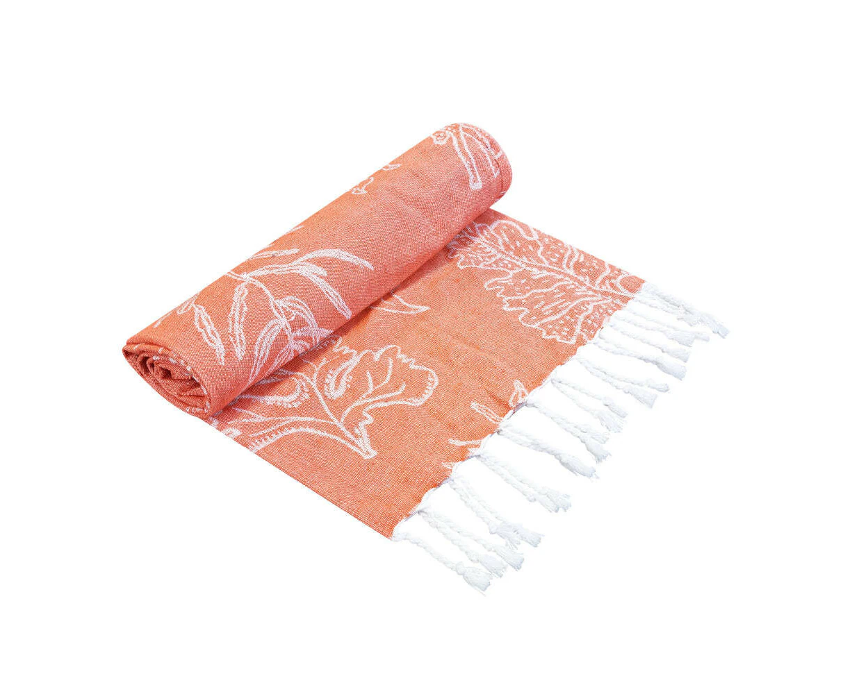 J.Elliot Home Coral Turkish Towel 90x180cm Tangerine & White Modern Home Decor