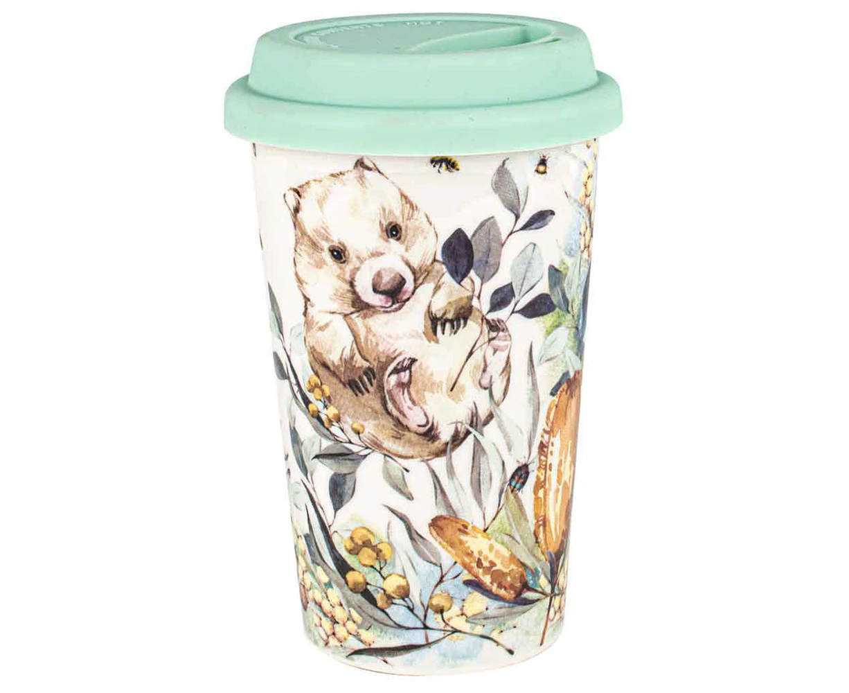 Flora & Fauna Wombat 290ml Travel Mug Double Walled New Bone China Drink Cup