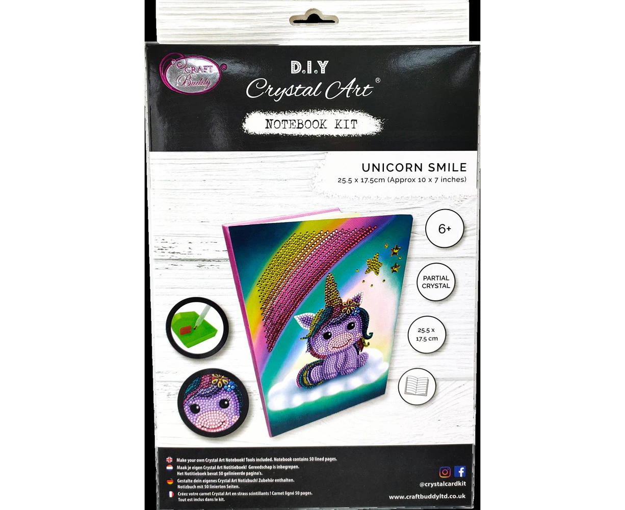 Craft Buddy Unicorn Smile 50-Pages Notebook Crystal Art Kit 18x26cm Kids 8y+