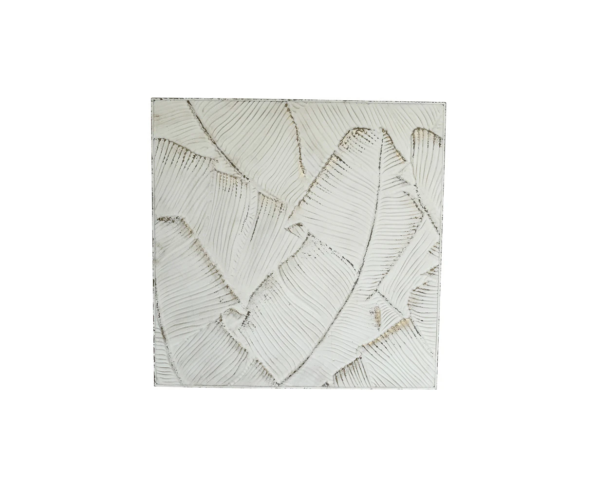 Darlin Multi Leaf Metal Hanging Wall Art Square Home/Room Decor White 93x93cm